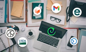 Desk with different and separate hospitality software and kitchen applications