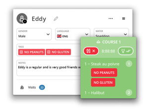 Guest allergy information linked to kitchen tickets in the Annoncer Kitchen Management System