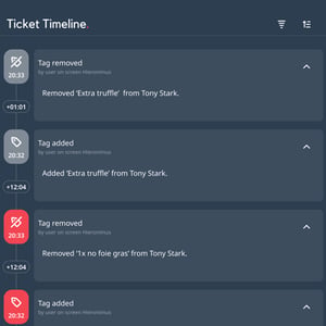 Table timeline with complete order history in the Annoncer Kitchen Management System