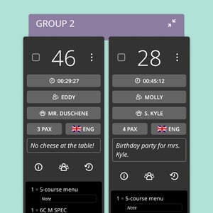 Grouped kitchen tickets in the Annoncer Kitchen Management System