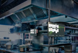 Annoncer kitchen display hardware installed in a professional restaurant kitchen