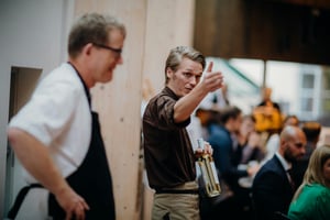Restaurant team communicating during service
