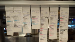 Traditional paper kitchen tickets used to manage restaurant orders
